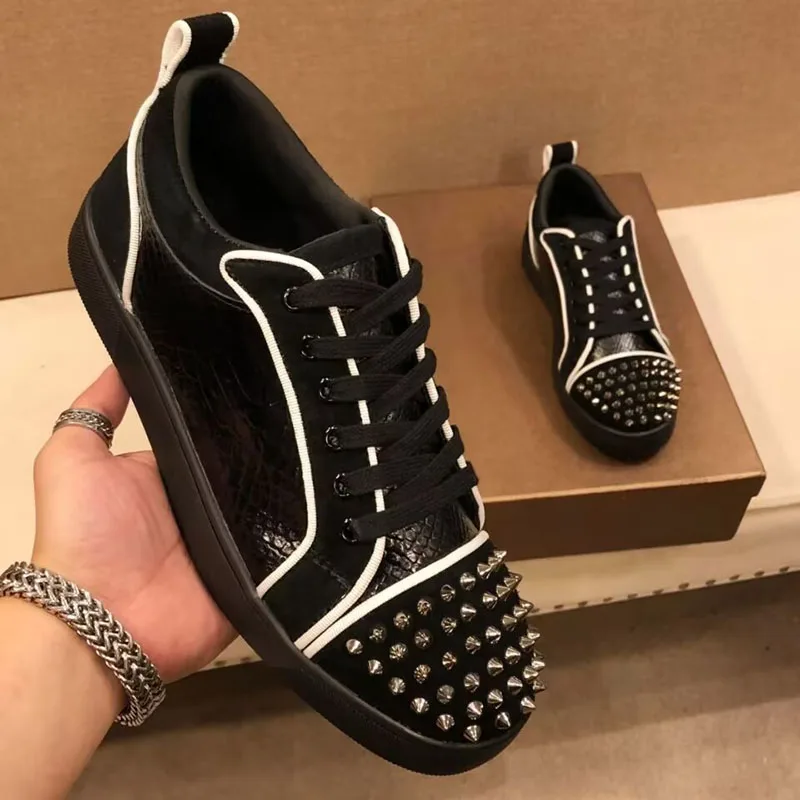 men luxury fashion rivets shoes lace-up flats studded shoe punk hip hop dress brand designer sneakers original leather footwear