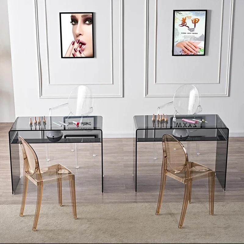 Mesas de cristal modernas para manicura profesional, mesa de almacenamiento de maquillaje, escritorio transparente, diseño de uñas, Tafel, muebles de salón