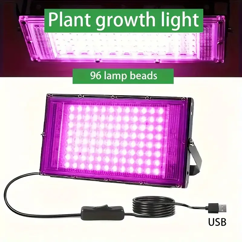50 /96 LED Full Spectrum Plant Growth Light, USB Powered with Switch - Ideal for Indoor and Outdoor Use, Suitable for Greenhouse