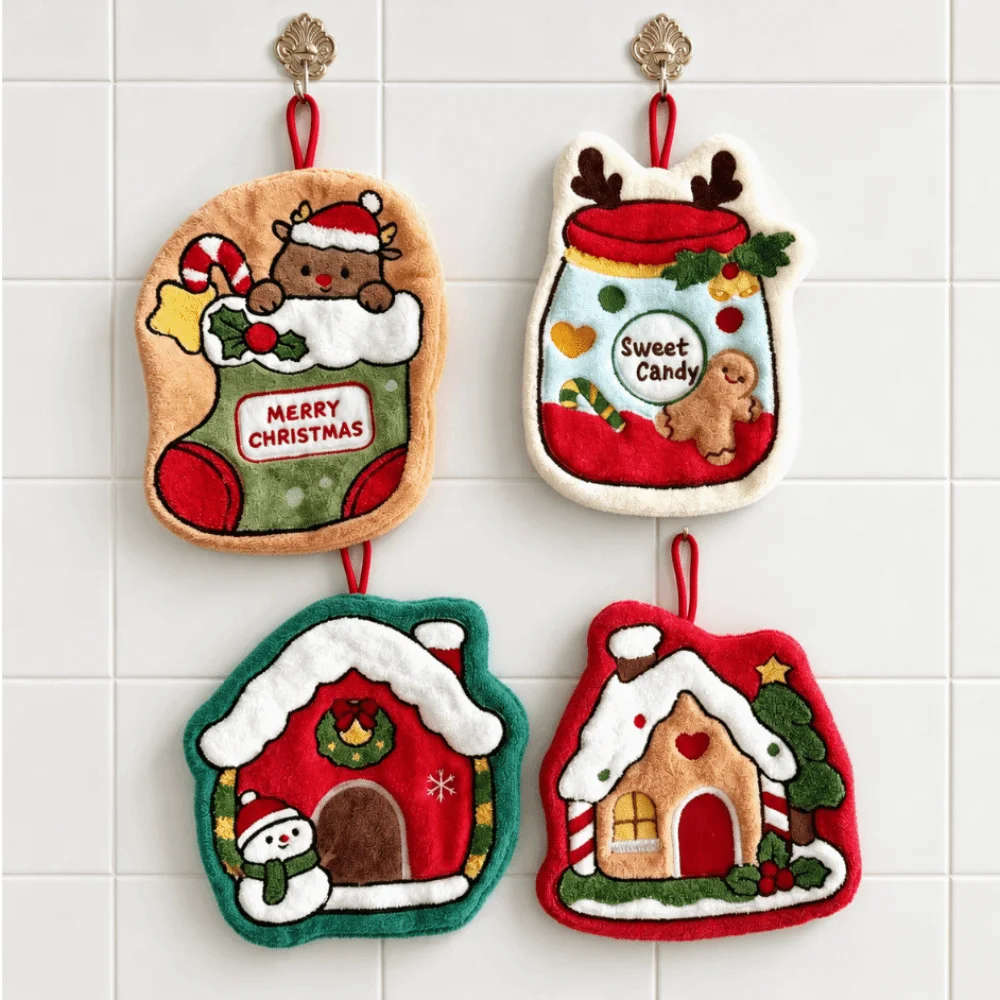 Cute Cartoon Snowman Christmas Hand Towel Coral Fleece Quick-drying Wipe Cloth Absorbent Christmas Decor Kitchen Cleaning Rag