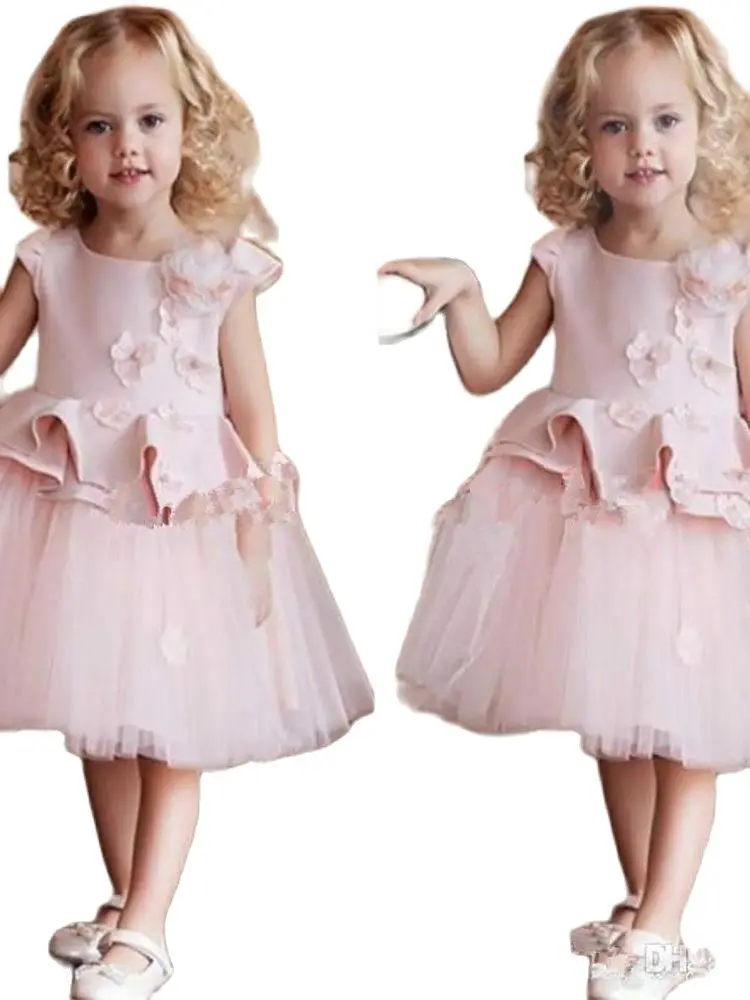 Heißer Prinzessin Weiß Spitze Rosa Blume Mädchen Kleider Schöne Ballkleid Party Hochzeit Mädchen Kleider mit Bogen Schärpe