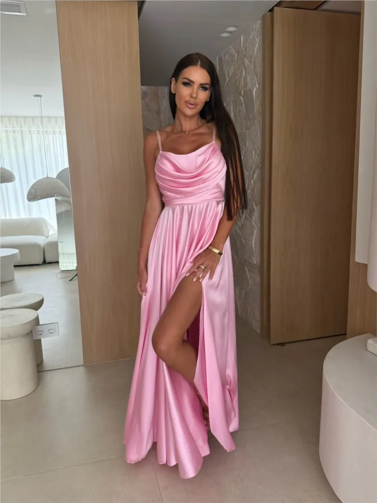 Women's Summer Sexy Backless Dress Boho New Solid Spaghetti Strap Elegant Casual Long Dresses Fashion For Women Robe Femme