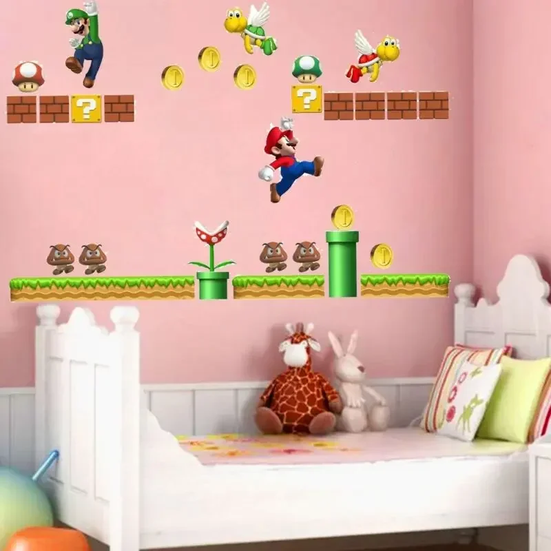 Super Mario Muster Mario Bros Yoshi Pilz Wandstab Spielzeug Abnehmbarer Aufkleber Cartoon Große Heimdekoration Kunst Kinderzimmer Kinderwandbild