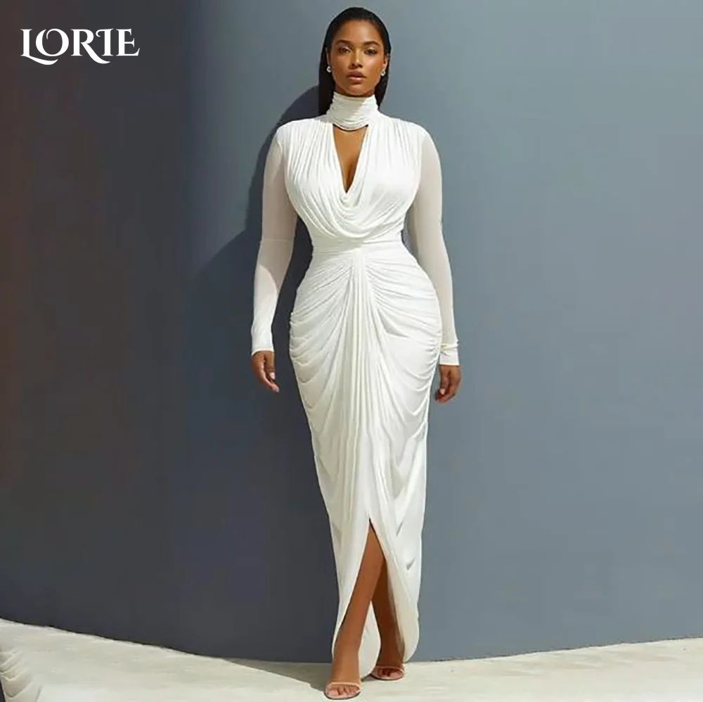 LORIE High Collar Modern Wedding Dresses Arabia Appliques A-Line Long Sleeve Bridal Gown Chiffon Princess Bride Dress Customized