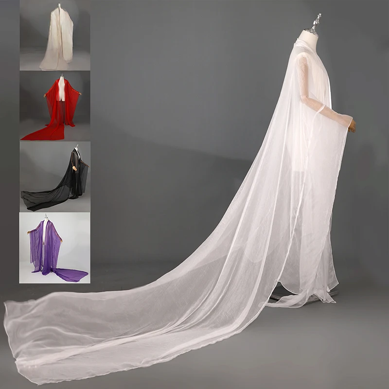 النمط الصيني القديم Hanfu الجنية زائدة طويلة تول الشيفون Hanfu معطف أنيق كبير الأكمام الرقص مرحلة الأداء زي