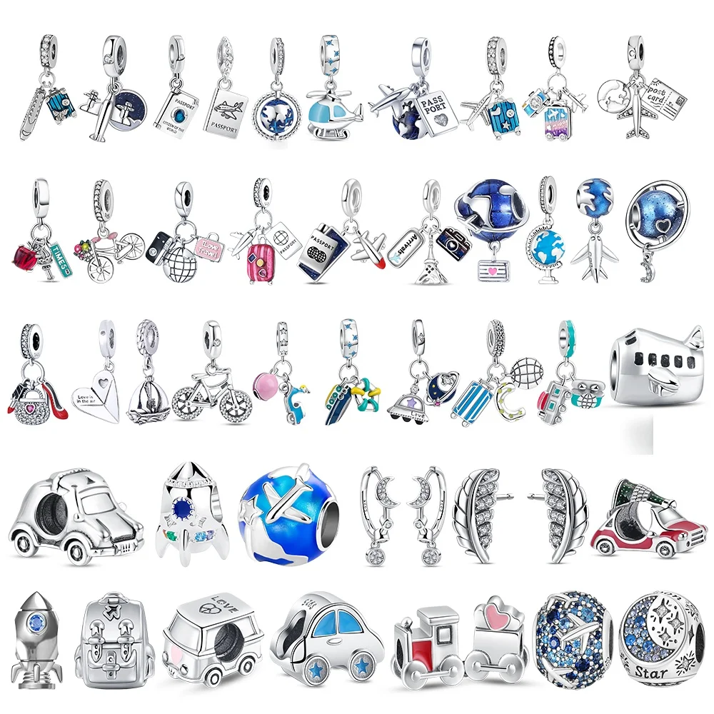 Hot Sale Travel Charm 925 Silver Plane Paris Tower Earth Rocket Pendant DIY Fit Bracelet Beads Making Woman Fashion Jewelry Gift