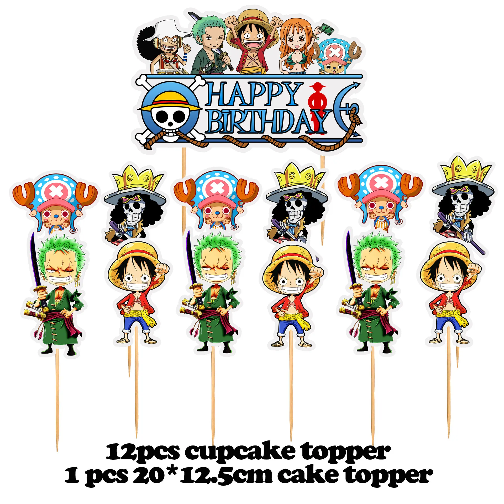 Набор из 13 украшений для торта по мотивам аниме One Piece - Луффи, Зоро, Нами. Декор для дней рождения, тортов и кексов.