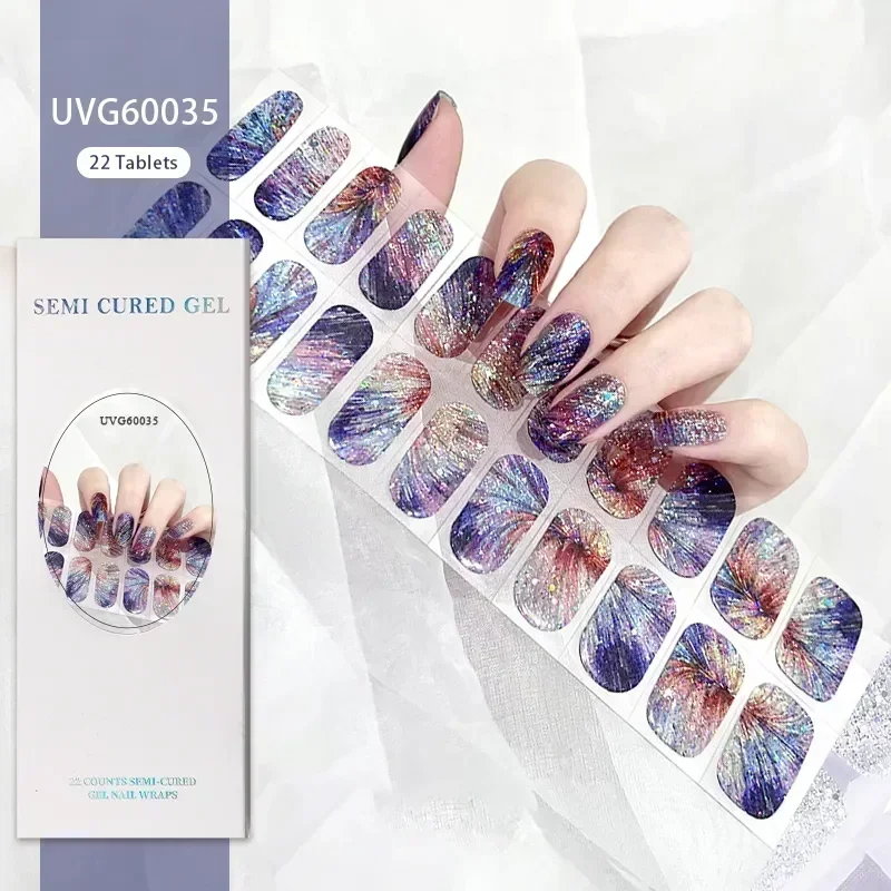 22Tips Semi-Cured Nail Wraps Simple Color Adhesive Waterproof Long Lasting Gel Nails Stickers set for UV Lamp Need Manicure