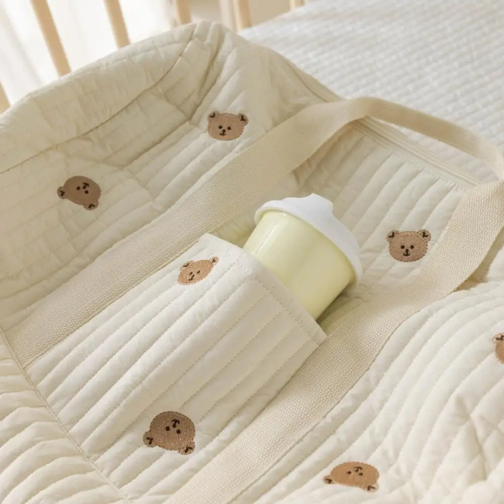 Quilted Embroidered Shoulder Bag Quilted Embroidered Crossbody Shoulder Bag Baby Diaper Tote with Adjustable Strap for Walking