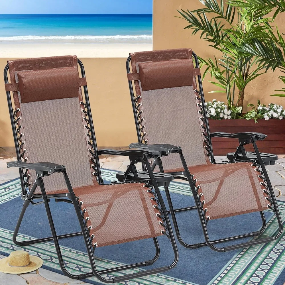 

Zero Gravity Chairs Set of 2, 350lbs Capacity Folding Outdoor Patio Recliner with Adjustable Headrest & Cup Holder, Anti Gravity