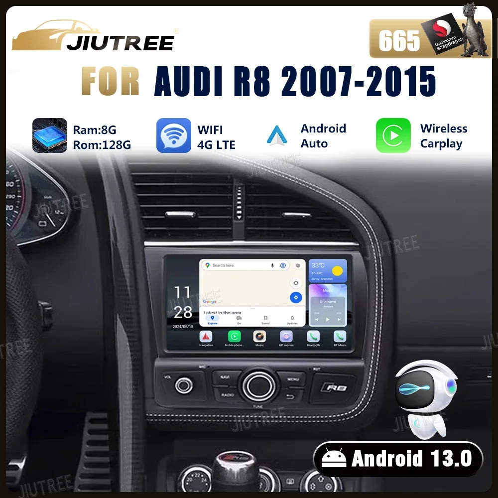 Android 13 For Audi R8 2007-2015 Car GPS Navigation Auto Stereo HeadUnit Multimedia Radio Recorder Music videoPlayer Carplay