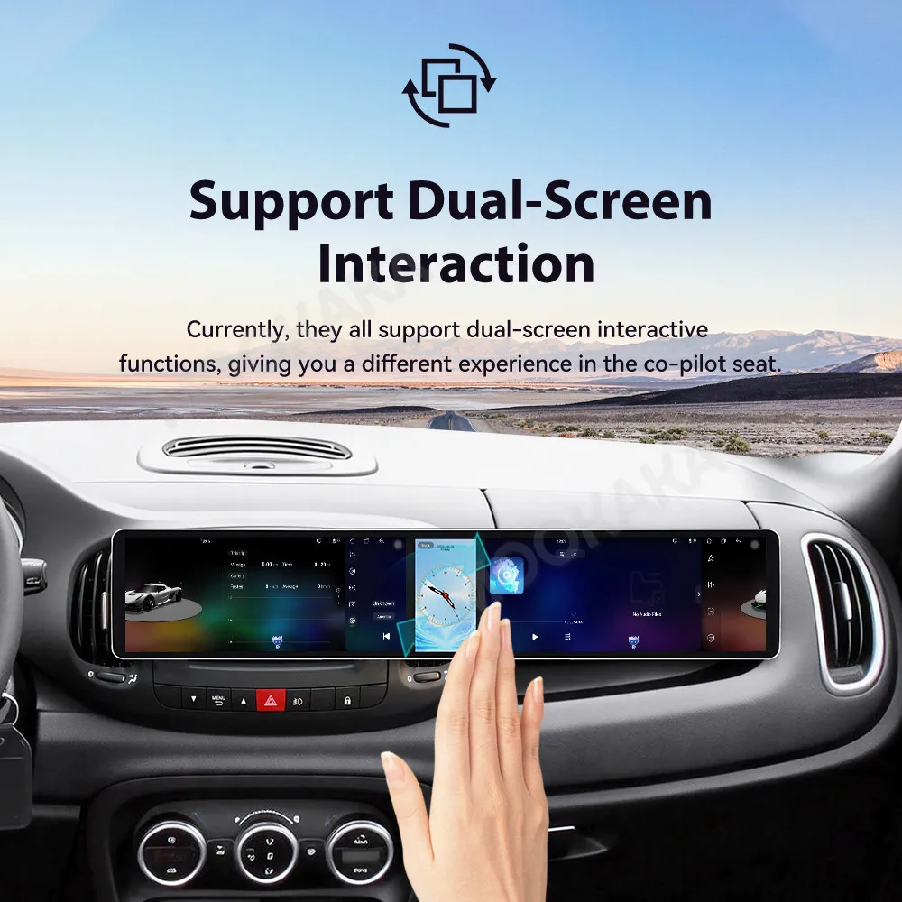Android 15 Dual 12.3 Inch Triple Screen For Fiat 500L 2012-2017 Car Stereo Radio Multimedia Player GPS Navi Wireless CarPlay DSP