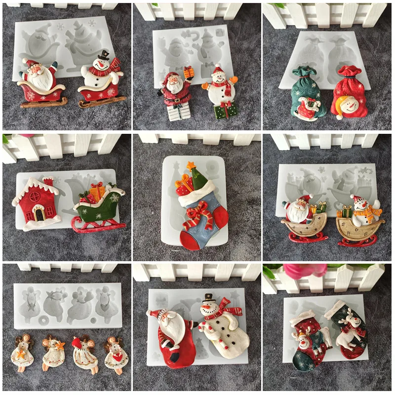 Christmas Santa Socks Snowman Silicone Candy Craft Moulds Resin Tools Cupcake Baking Moulds Fondant Cake Decorating Tools