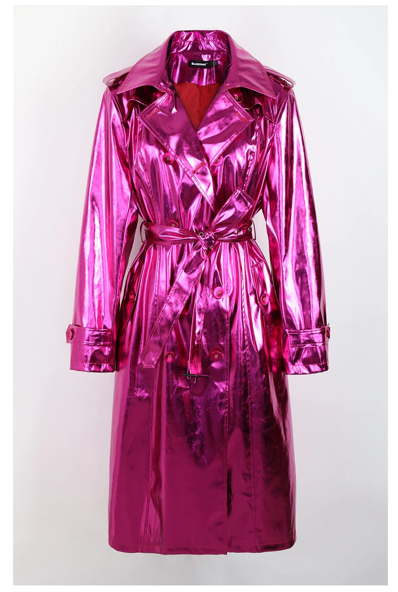 Nerazzurri Spring Autumn Long Shiny Reflective Patent Leather Trench Coat for Women Sashes Double Breasted European Fashion 2022