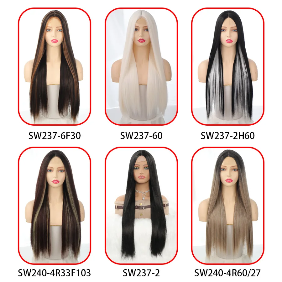 Synthesis long straight white natural wig no bangs heat resistant premium synthetic wig hair set