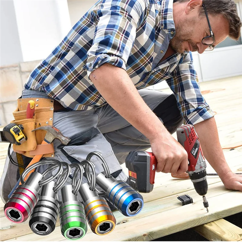 ABBN-Bit Holder Keychain, 1/4 Hex Shank Impact Drill Bit Keychain Quick Change Connect Holder Drill Screw Adapter