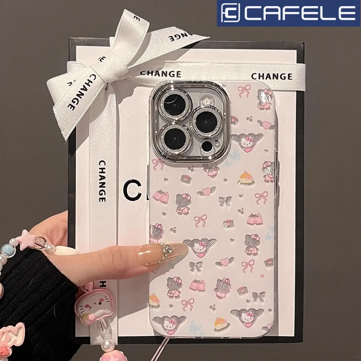 Cartoon Anime Peripheral Hollow Heart Hello Kitty iPhone 16 Promax Premium Phone Case 15/14/13/12ins Style New Protective Case