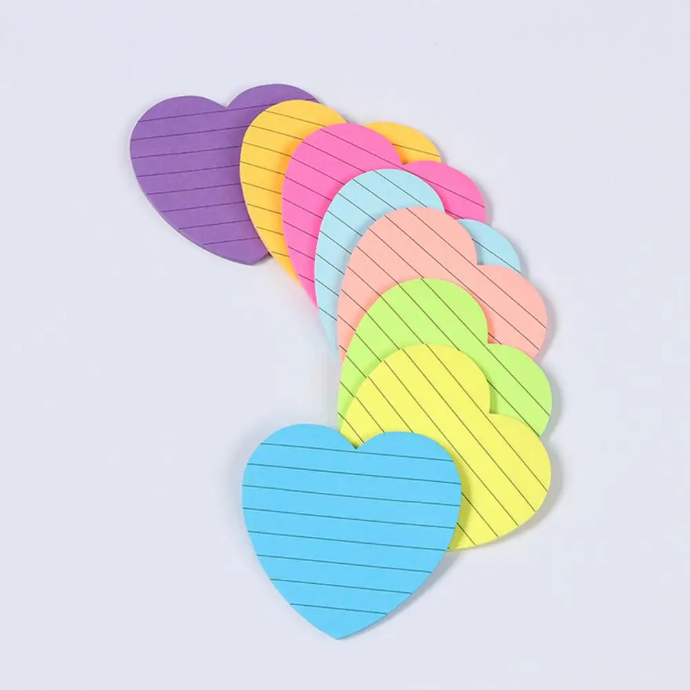 Colorful Heart Square Sticky Notes Set, Removível, Limpar, Liso, Escritório, Material Escolar, Organização, Casa