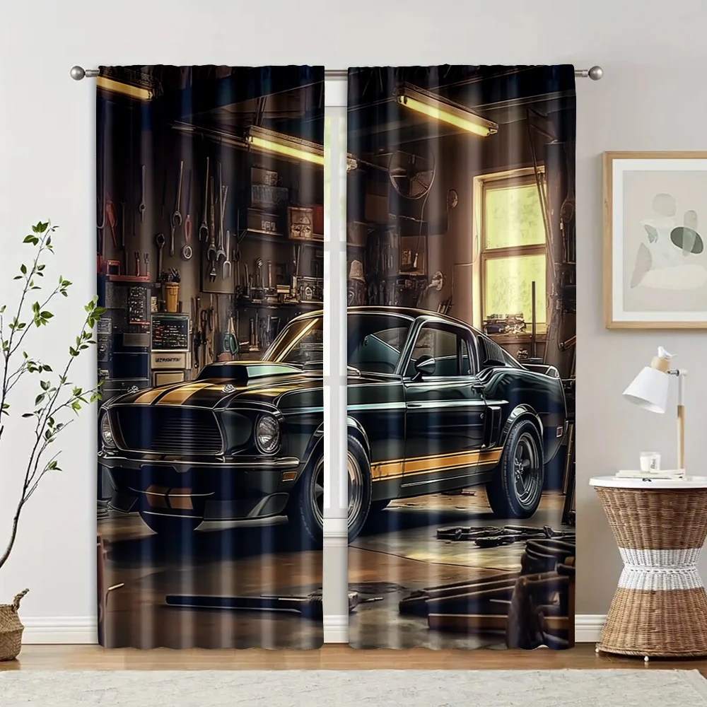 2pcs, Pattern Curtains Complex ancient super car Versatile Durable Polyester (without rod) Stuff Clearance Ldeal for Bedroom