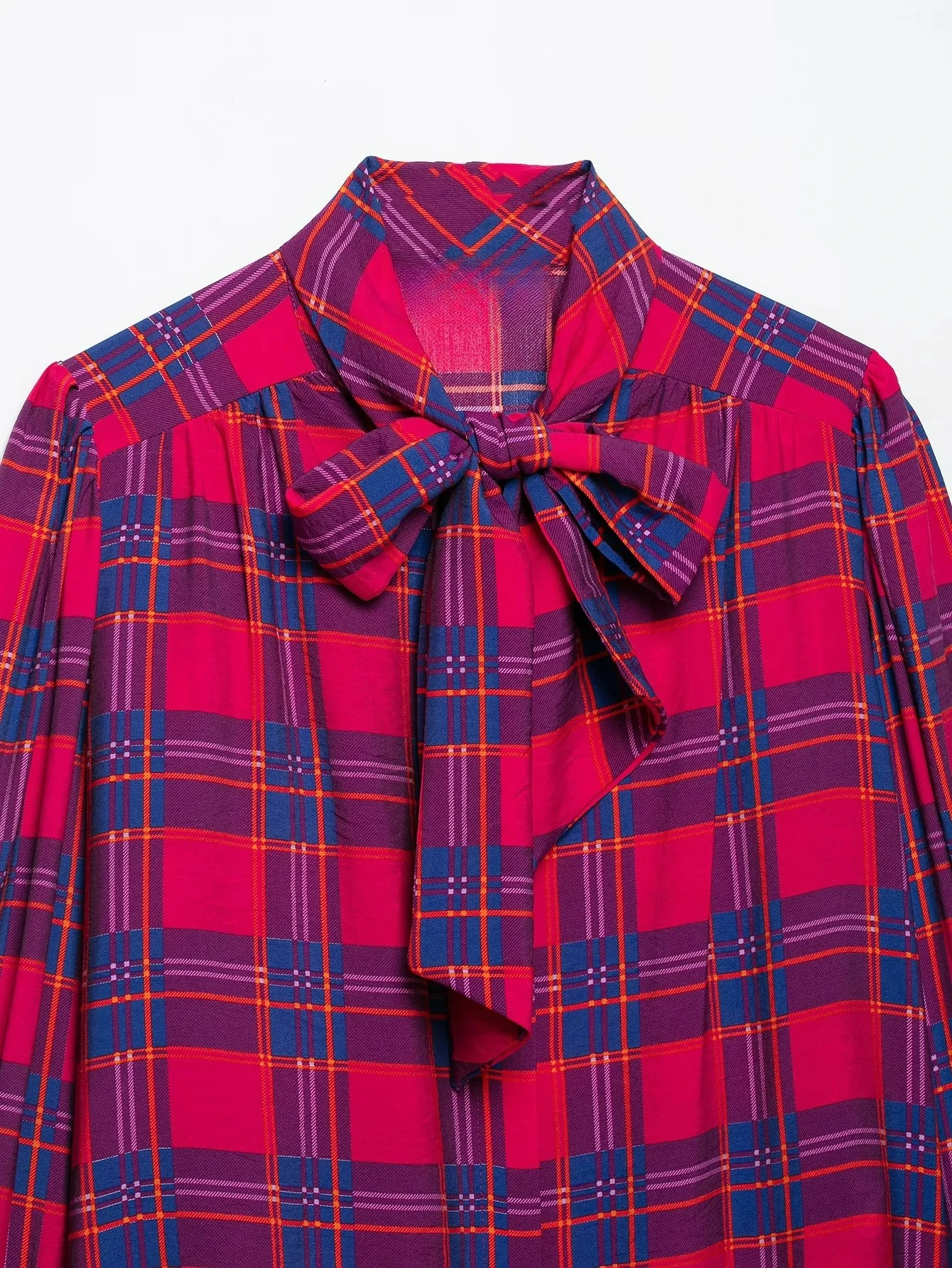 KONDALA Holiday Trendy Women Casual Shirts Plaid Bow Single Breasted Long Sleeve Shirts New Fashion 2026 Autumn Night Out Shirts
