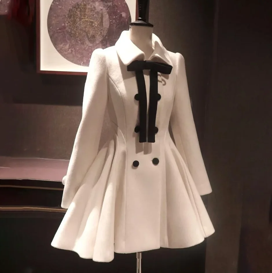 

Шерстяная куртка с бантом и лацканами на талии, верхняя одежда, женское пальто, осень-зима, новая модная тонкая плиссированная юбка трапециевидной формы, шерстяной плащ