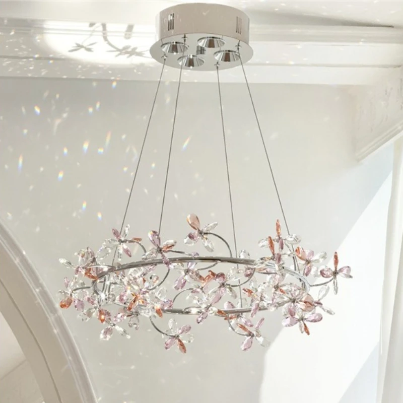 French Romantic Crystal Pendant Lights Modern Luxury Hanging Lamps Living Room Bedroom Restaurant Villa High End Ceiling Fixture