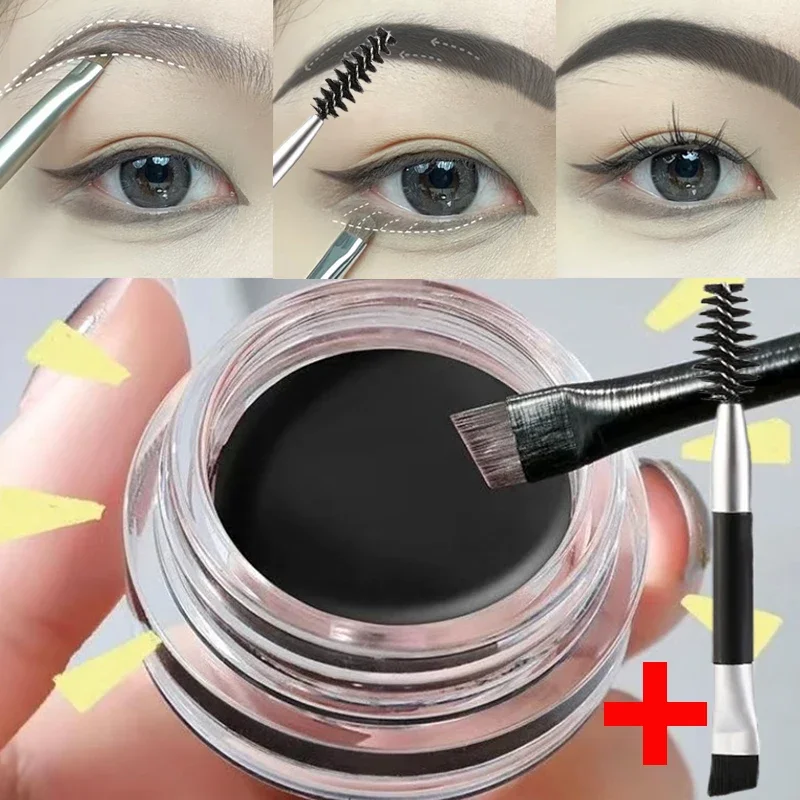 Eyeliner in crema per sopracciglia marrone nero con pennelli per trucco Impermeabile a lunga durata Altamente tinta Gel per sopracciglia naturale Cera cosmetica