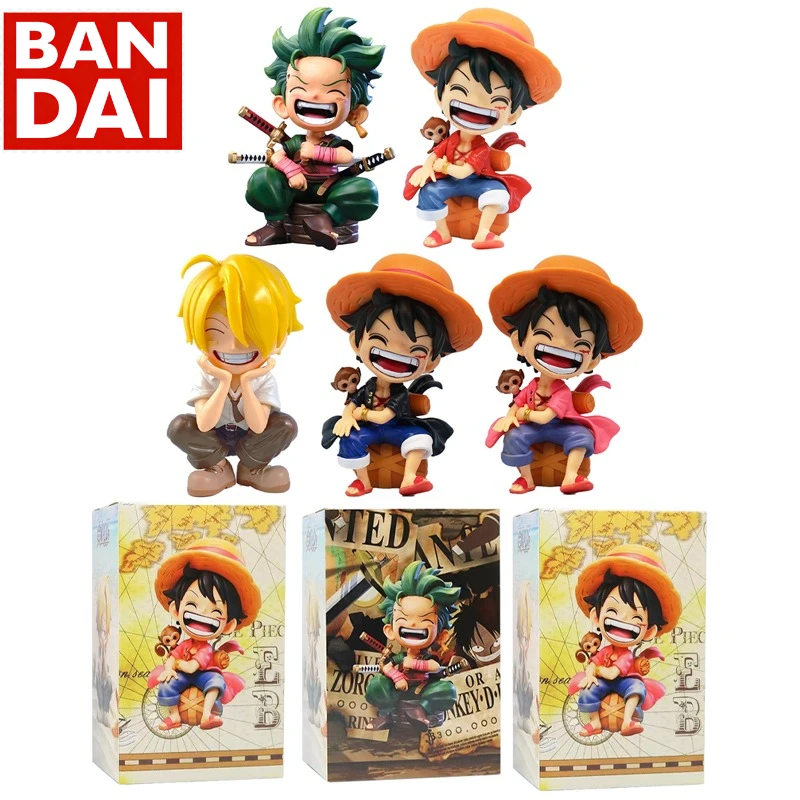 Anime Actionfigur Statue: Sitzender Luffy, Zoro, Sanji im Chibi-Stil, Autodekoration, Geschenk für One Piece Fans