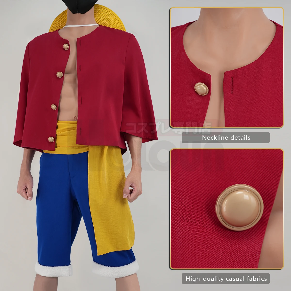 HOLOUN ONE Anime Monkey D. Luffy Cosplay Costume Straw Hat Adult Version Top Shorts Hat Waist Strap Cos Convention - Image 2