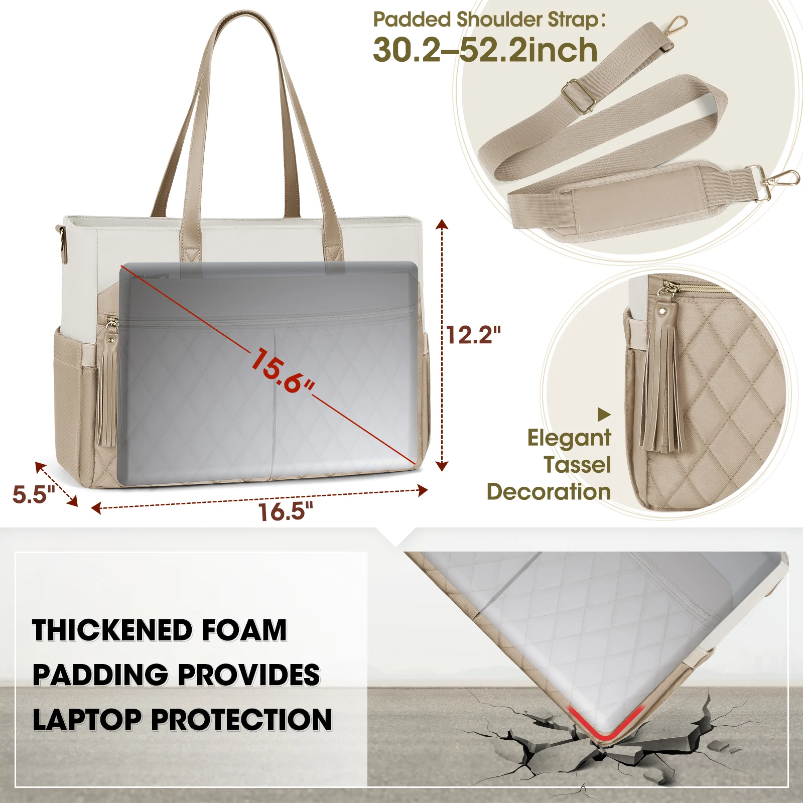 RAINSMORE Tas Laptop untuk Wanita 15.6 Inci Tas Tote Guru Perawat Tas Laptop Kerja Profesional Tas Messenger Komputer
