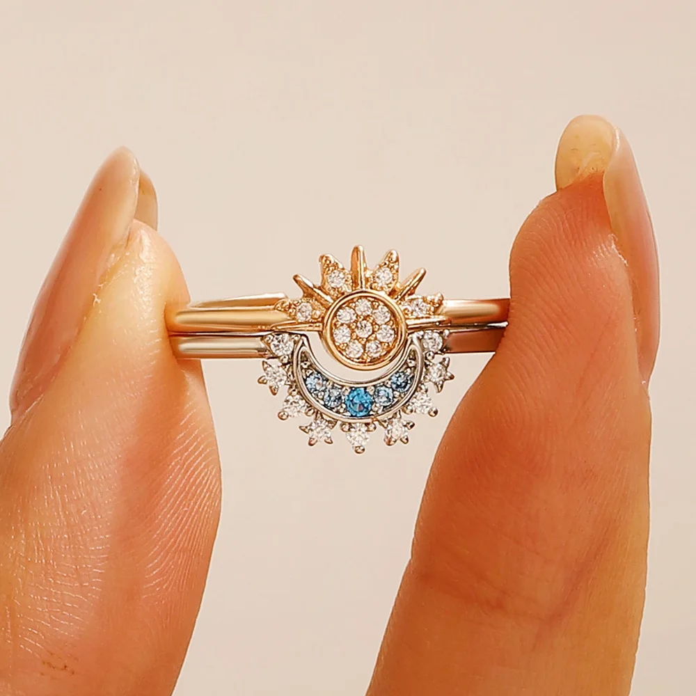 kimsu original 925 silver ring gold sun blue moon ring women's wedding party couple gift high quality jewelry