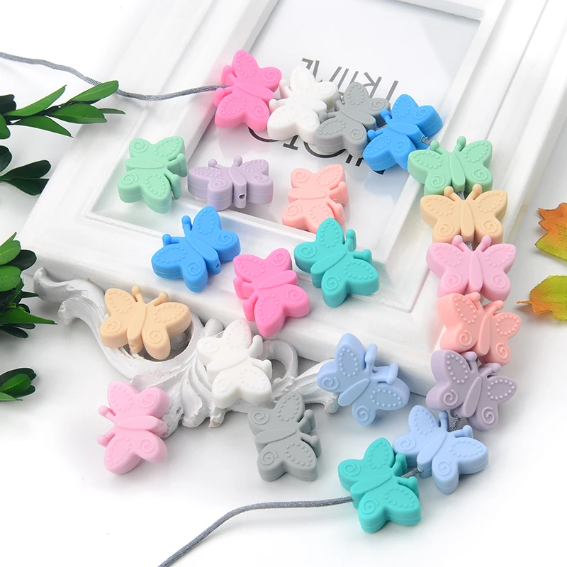 Butterfly Beads Silicone 5pcs Teethers BPA Free Food grade silicone For making Necklace Bracelets Keychain Jewelry accessories