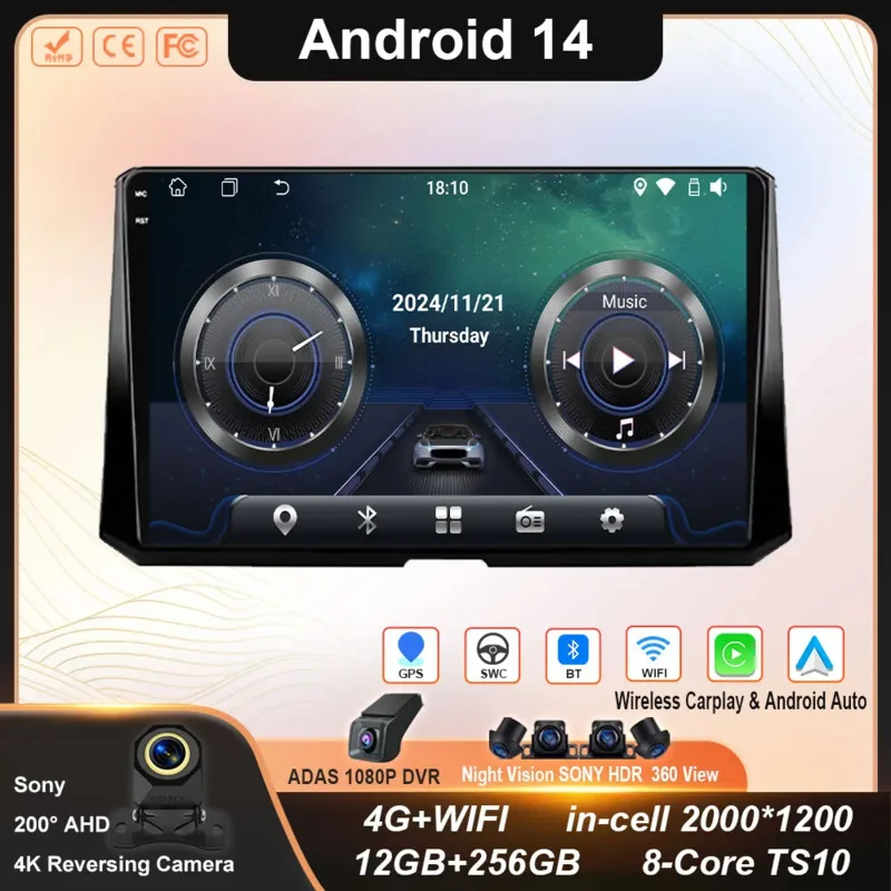 

Android Car For Toyota Corolla 2019 - 2020 Car Radio Autoradio Multimedia Head Unit Player Navigation GPS 4G Wifi BT No 2din DVD