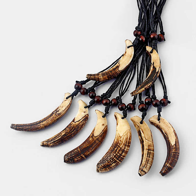 12pcs/lot Ethnic Amulet Real Ornaments Tooth Pendant Necklace Fashion Animal Tooth Necklaces Trend Jewelry Choker Wholesale