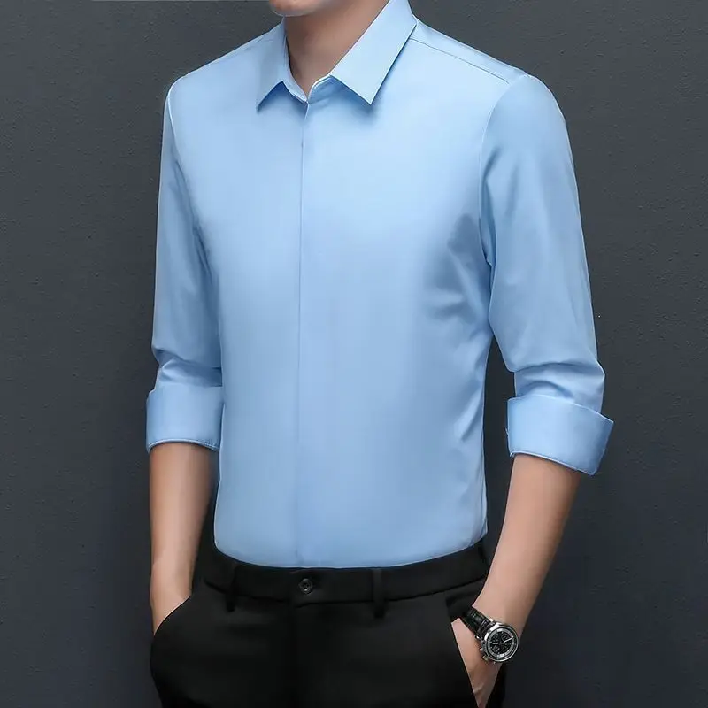 

High-End Color Long Sve Men's irt Casual Busin Anti-Wrinkle No-Iron Elastic Button-Up Spring Autumn New Sle