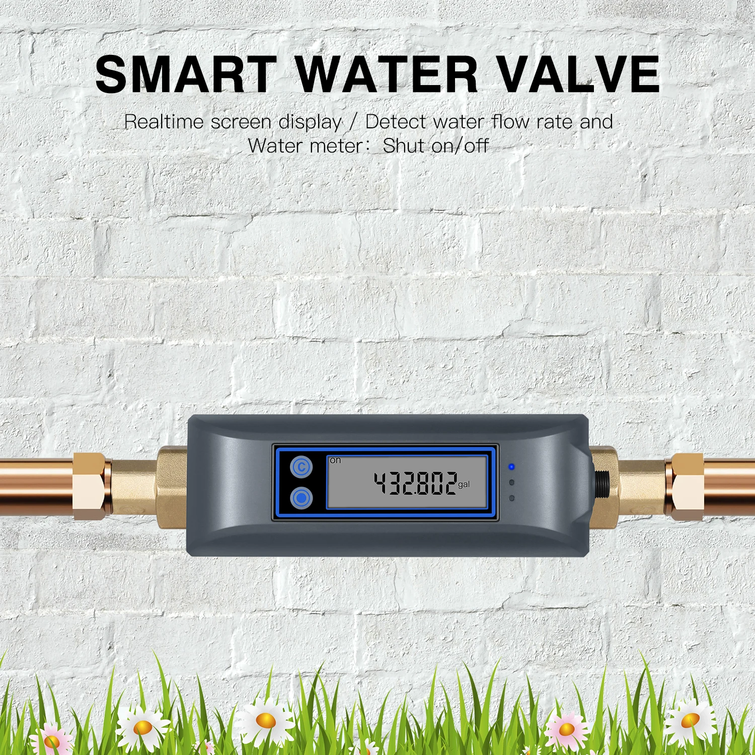 Smart water valve and self-shutting water flow built-in rechargeable battery for 3/4 inch 1 inch diameter