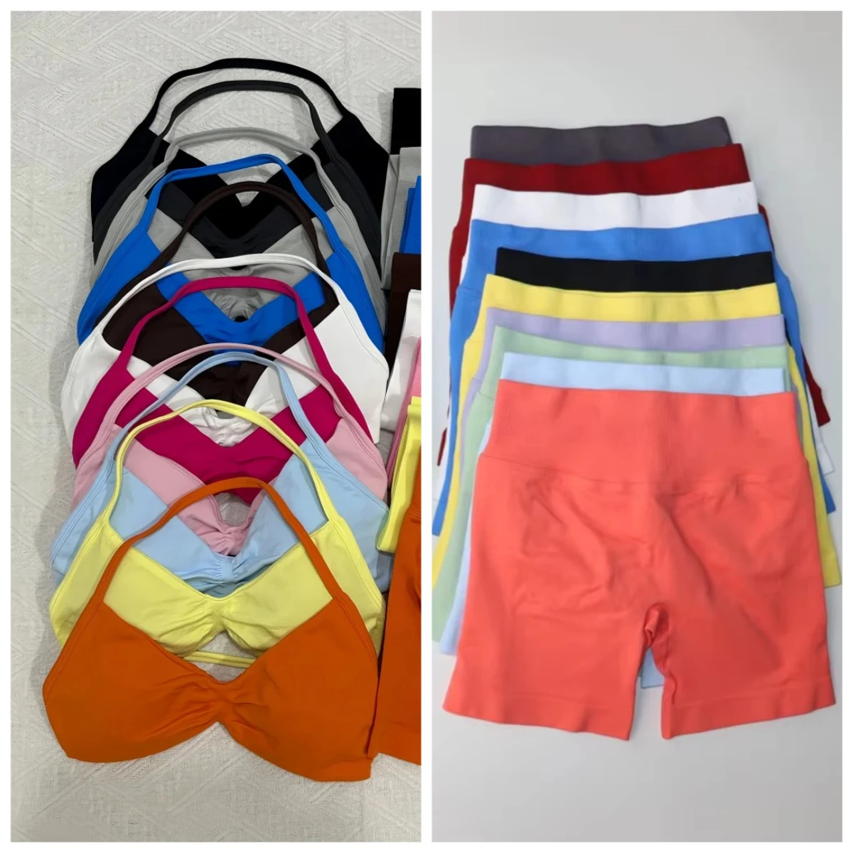 

2PCS Yoga Gym Set Women Seamless Strappy Yoga Bra Top High Waist Workout Scrunch Shorts Sports Suit Fitness Clothes Sportswear