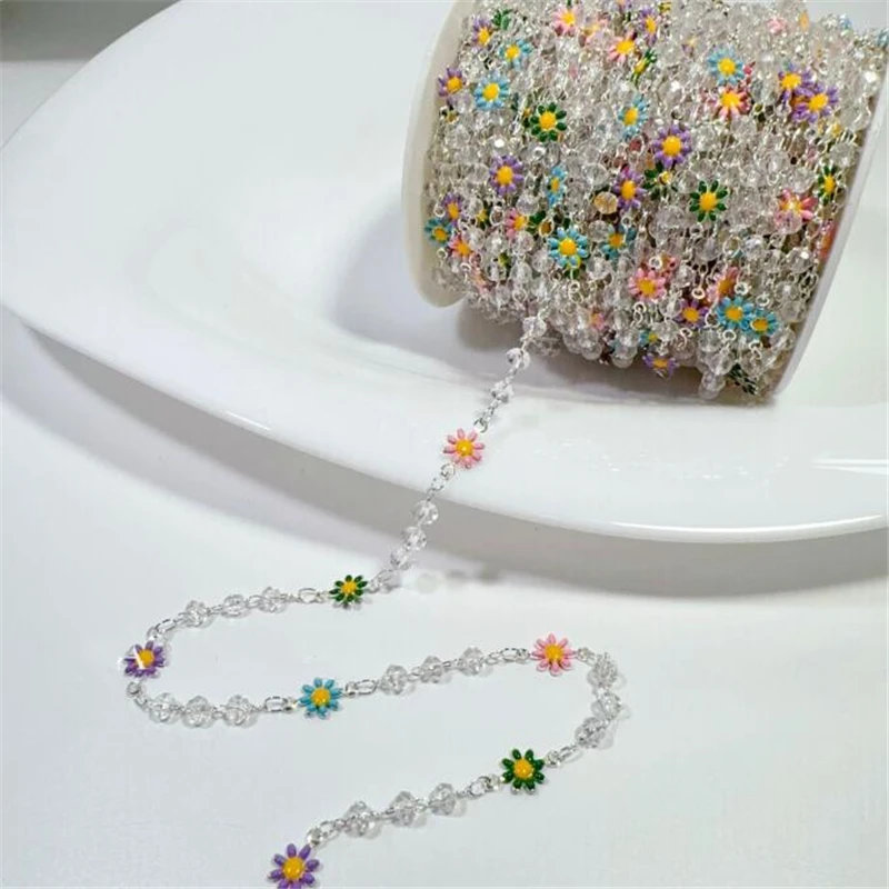 New Fashion Gold Color Plated Crystal Bead Flower Link Chains DIY Jewelry Making Necklace Tassel Chain Craft Garment Accessories