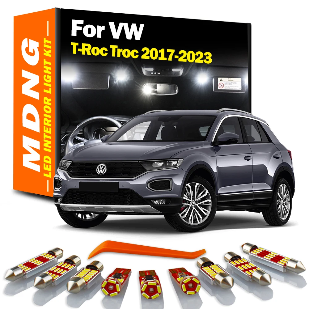 MDNG 10Pc Accessories LED Interior Map Dome Trunk Light Bulb Kit For VW Volkswagen T-Roc Troc 2017 2018 2019 2020 2021 2022 2023