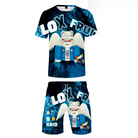 3D New Product ROBLOX Game Blox Fruits Cute Children's Comfortable Casual Short-sleeved T-shirt Shorts Two-piece Suit