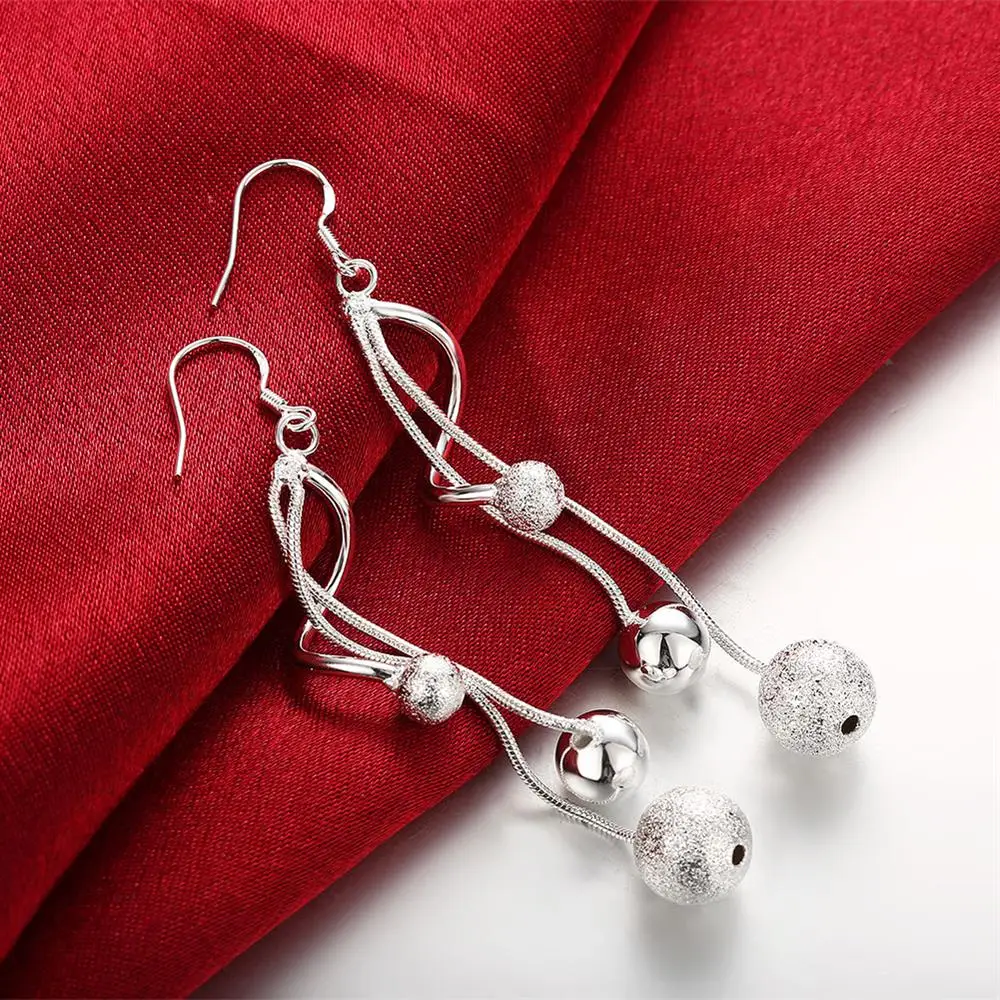 

925 Sterling Silver Tassel Beads Long Earrings for Women Fashion Party Wedding Jewelry Fine Couple Gifts