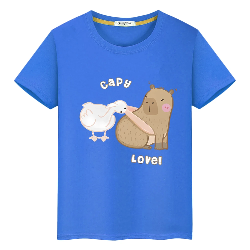 

Capybara Duck print t shirt for kids boy10year 100%Cotton Tops y2k one piece Capybara anime Short Tees pride tshirt girl clothes