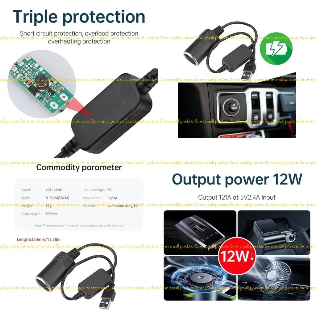 

R1WD USB 5V to 12V Adapter USB Male to 12V Female Car Cigarettes Socket Cable