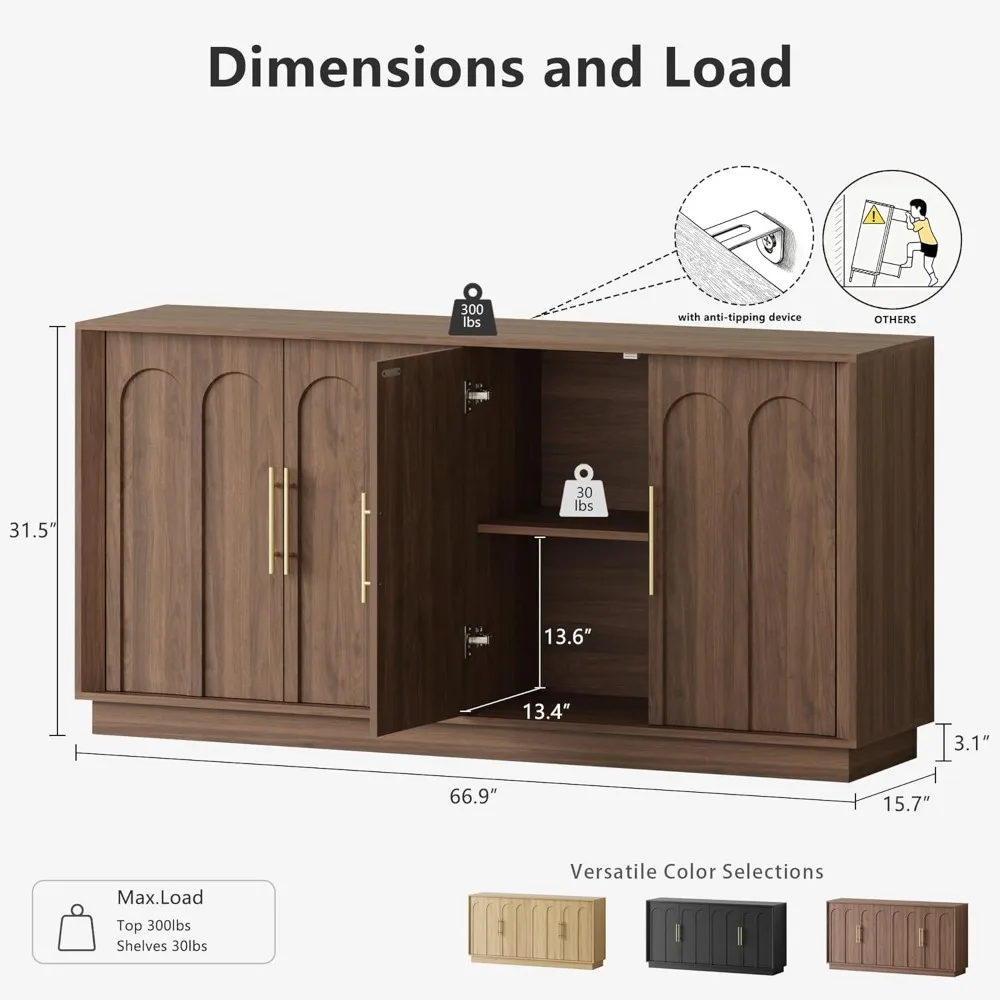 

Sideboard Buffet Cabinet with Storage, Mid Century Modern Accent Cabinet with Arched Doors, Modular Media Console, Customized