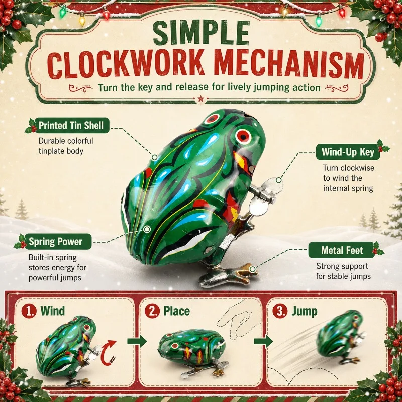 Clockwork Spring Tin Wind‑up Jumping Frog Vintage Mechanical Toy Nostalgic Metal Collectible Desktop Party Supply