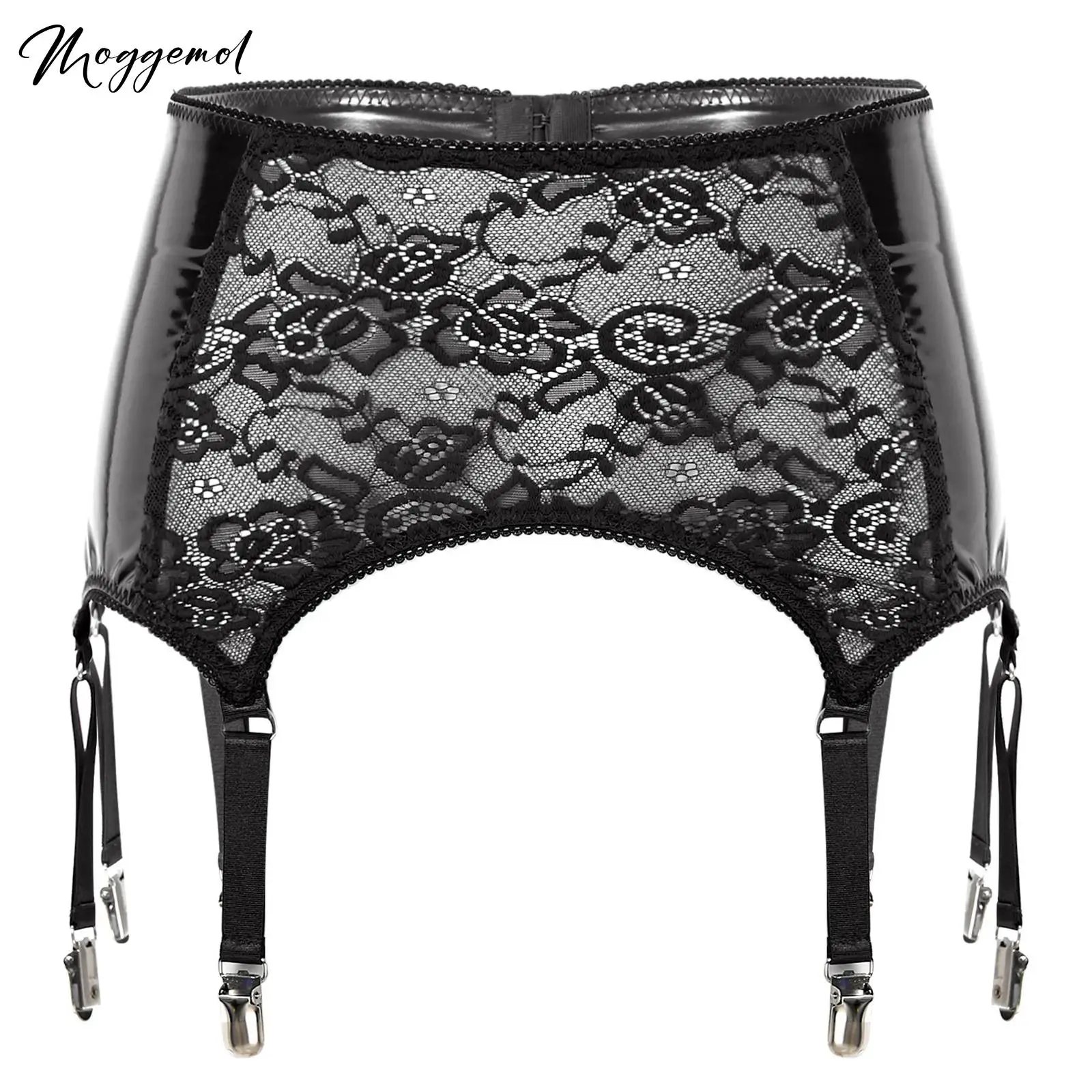 

Женские сексуальные цветочные кружевные юбки из искусственной кожи с подвязками и 6 металлическими зажимами, мини-юбки, нижнее белье для чулок до бедра