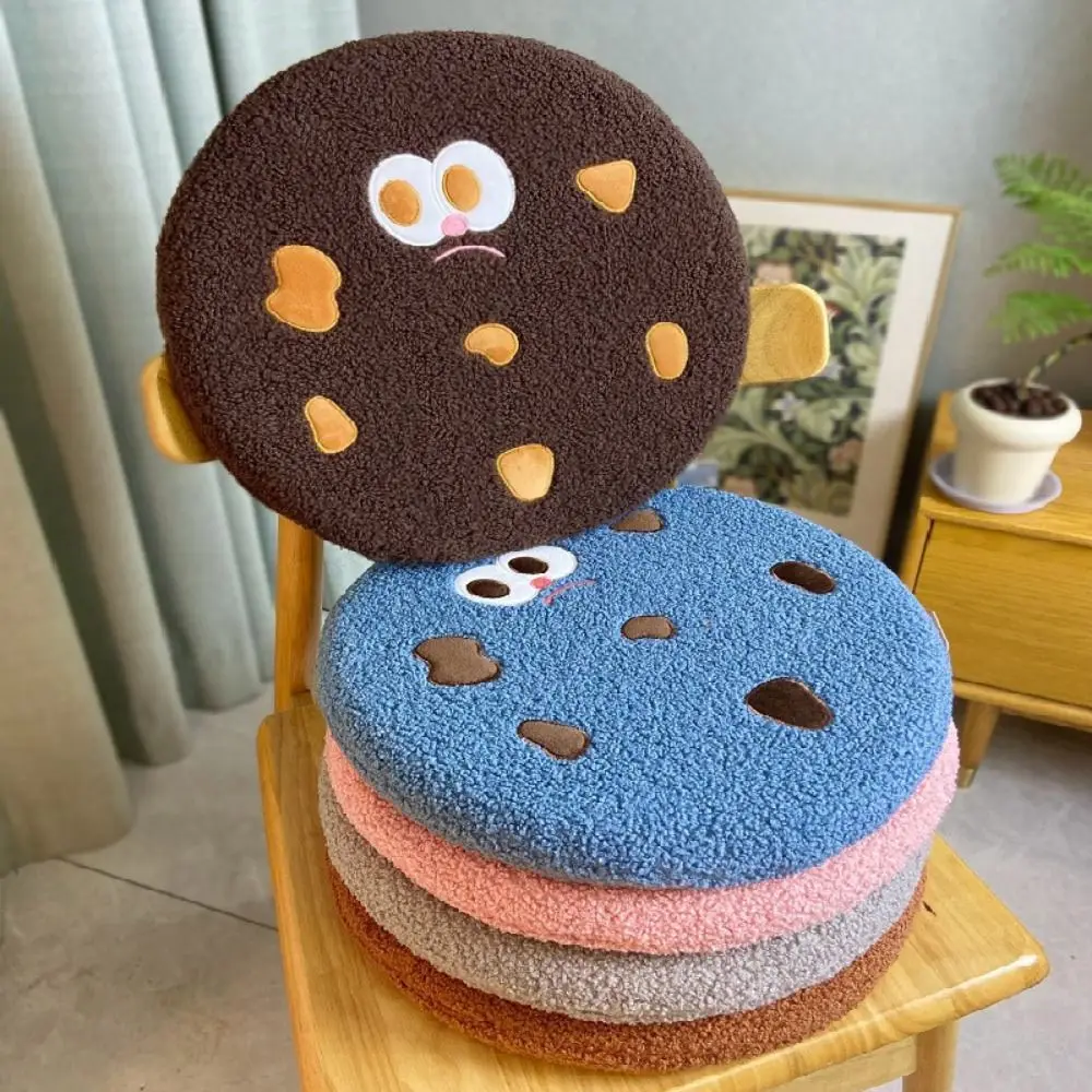 Cute Square Round Cookies Seat Cushion Stuffed Doll Non-Slip Chair Plush Cushion Soft Cute Face Bread Plush Pillow Home