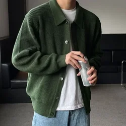 Knit Sweater Male Green Plain Business Solid Color Men's Clothing Cardigan Fashion 2024 Classic Korean Autumn Order Jumpers Mode