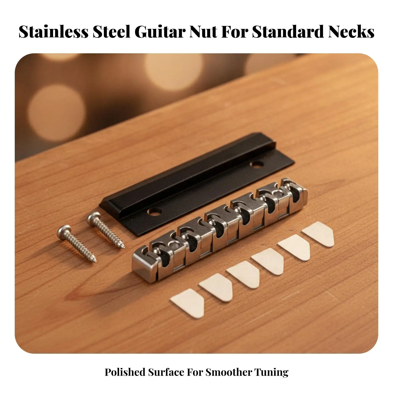 Metal Electric Guitar Nut with Mounting Screws and Shims for Reliable String Tension Control