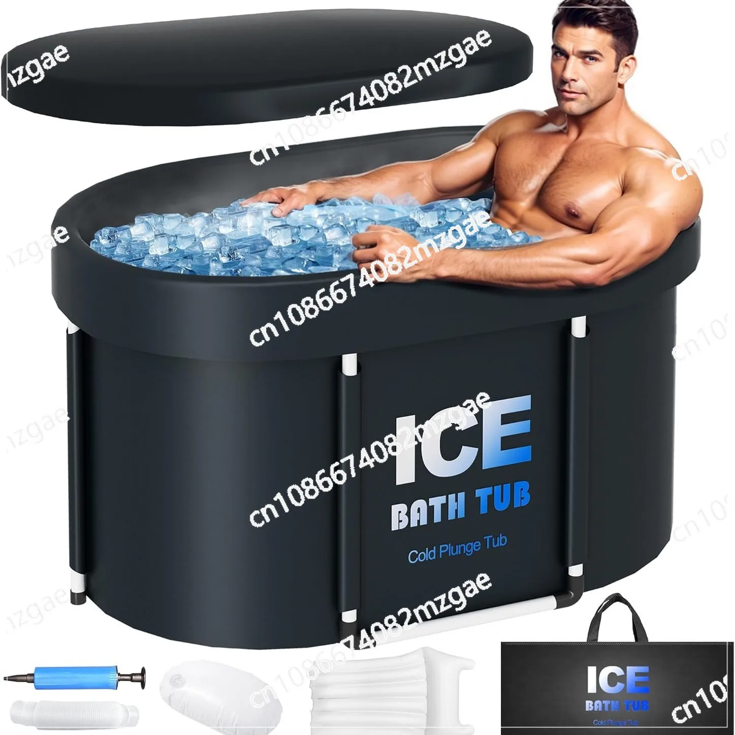 

130 Gallons Ice Bath Tub with Insulated Lid for Athletes Cold Plunge Therapy Portable Hot Cold Water Soaking Tank Foldable